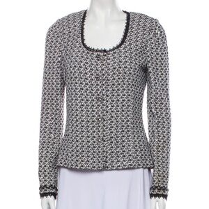 St. John Evening Sparkling Black & White Jacket with Lace & Sequin Accents Sz. 4